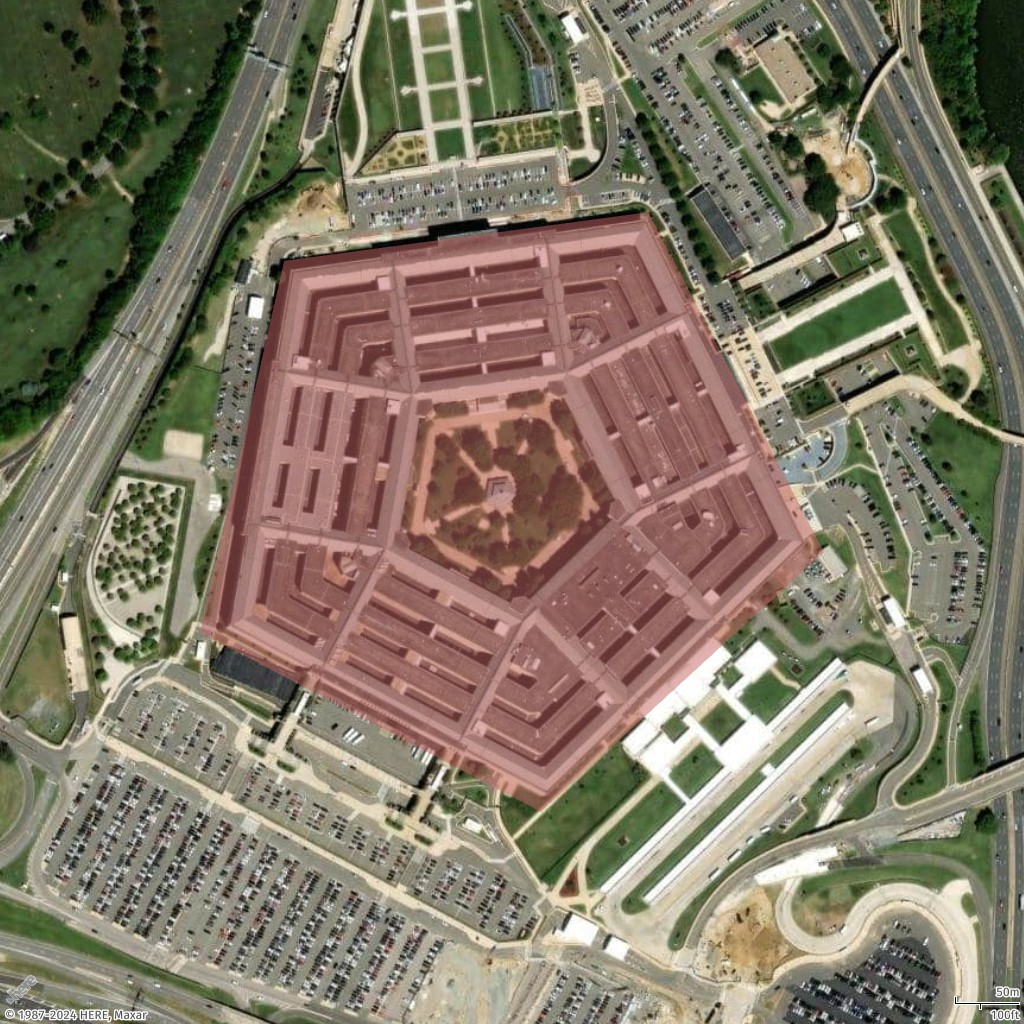 Beispielkarte, die ein Polygon um das Pentagon herum zeigt.