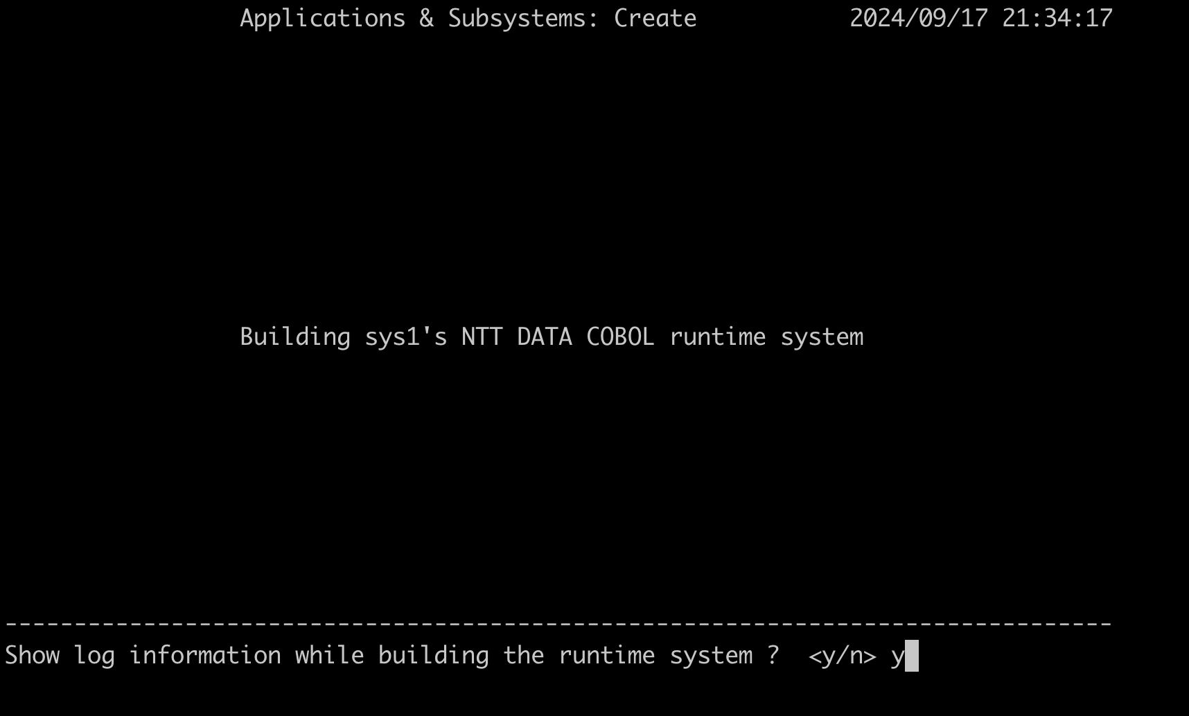 Zeigt den Aufbau des NTT DATA COBOL-Laufzeitsystems von sys1 auf dem Bildschirm an.