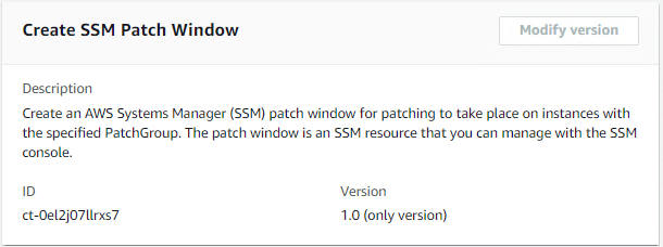 AWS Systems Manager patch window creation interface with description and ID fields.