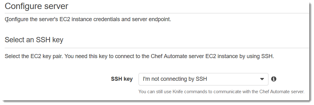 Seite "Select an SSH key (SSH-Schlüsselpaar auswählen)"