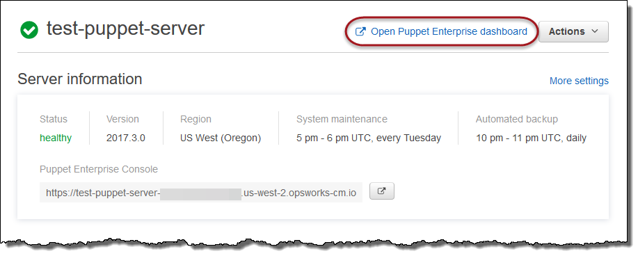 Link der Puppet-Master-Eigenschaftenseite zur Puppet-Konsole