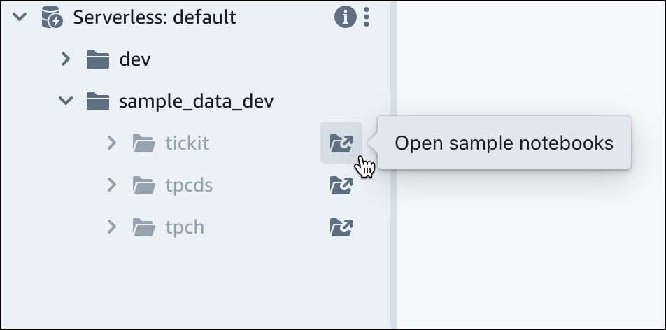 Erweitern Sie die Datenbank sample_data_dev und wählen Sie dann das Schema aus, das Sie laden möchten.