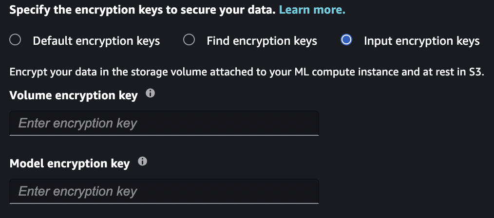 
              JumpStart Security Settings encryption section with Input encryption keys selected.
            