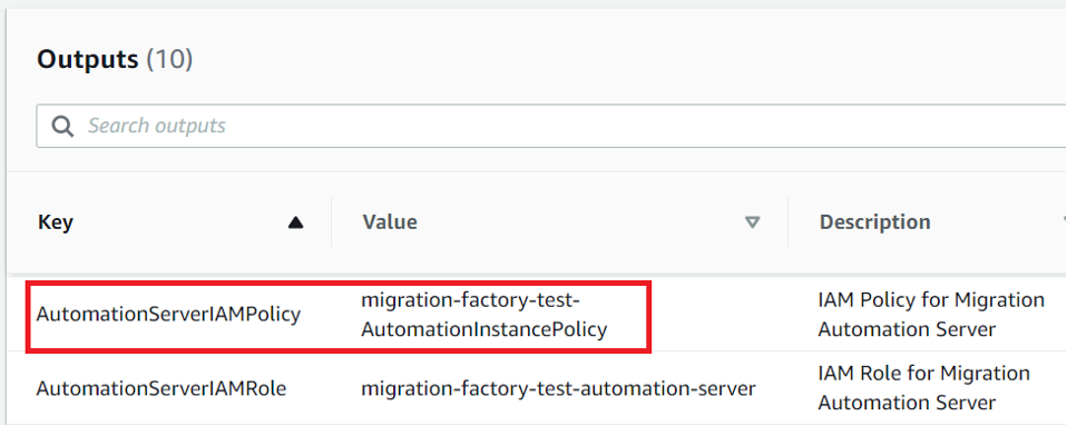 AWS CloudFormation Konsole, Registerkarte „Ausgaben“