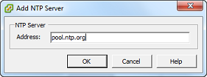Bildschirm „NTP-Server hinzufügen“ von vSphere mit aufgefülltem Adressfeld.