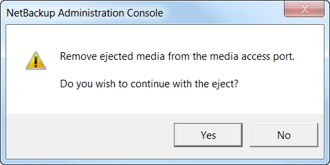 NetBackup Dialogfeld zur Bestätigung des Auswurfs.