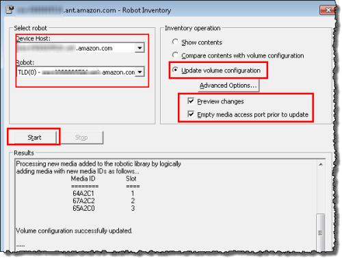 NetBackup Abschnitt mit den Ergebnissen des Roboterinventars mit drei virtuellen Bändern in Importexport-Slots.