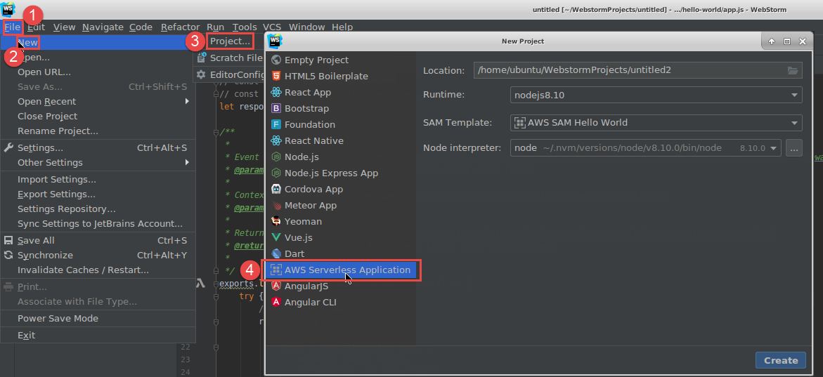 Erstellen einer serverlosen AWS-Anwendung in WebStorm