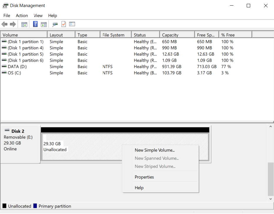 
                                    Image: Create the FAT32 partition on the Windows Disk Management console.
                                