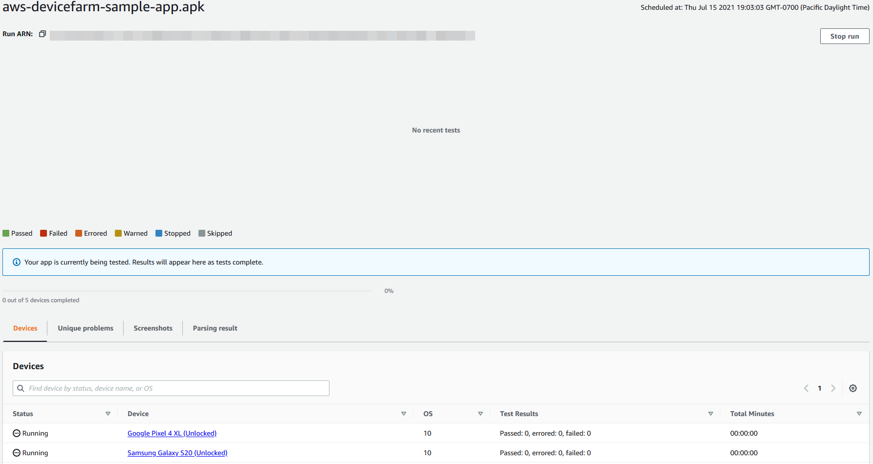 Stop A Run In Aws Device Farm Aws Device Farm