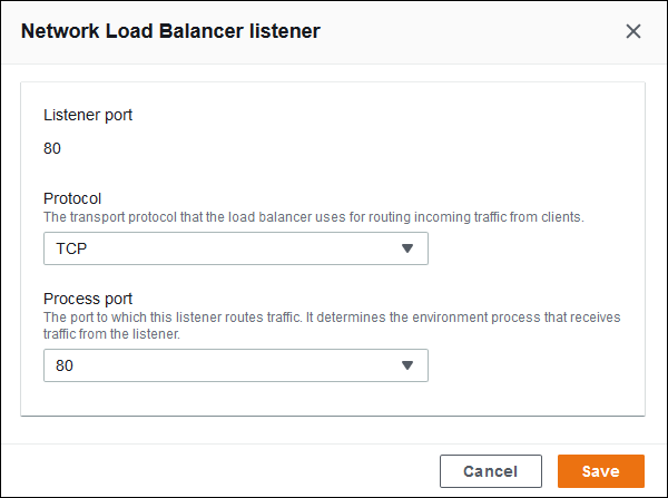 
          Network Load Balancer listener dialog box
        