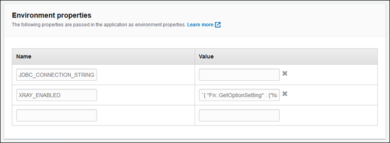 
        Environment properties section in the Modify software configuration page
      