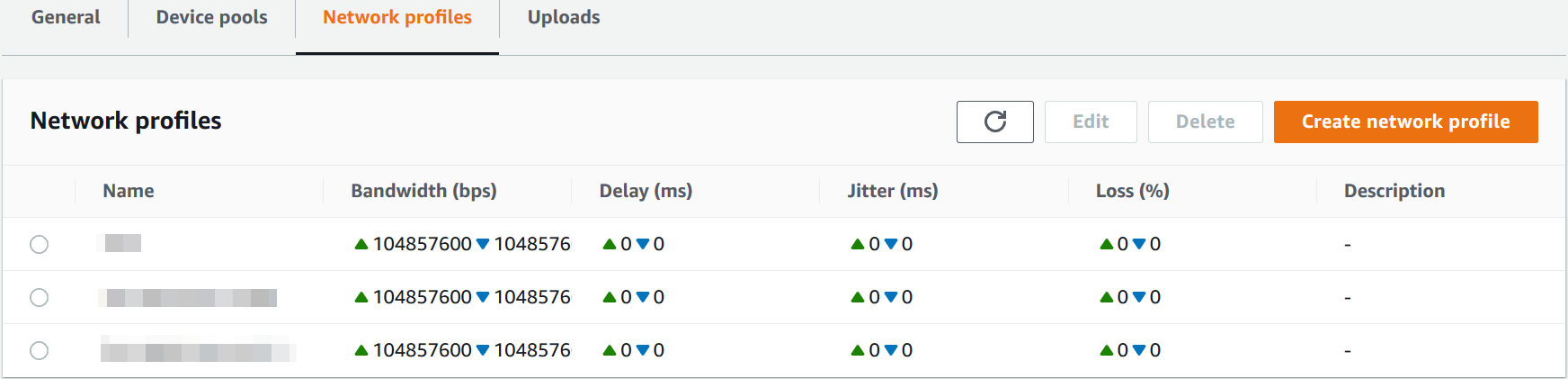 Network profiles in Project settings