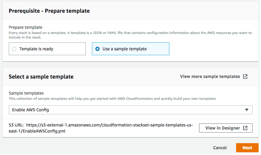 
                                Plantilla de ejemplo para habilitar AWS Config de StackSets
                            