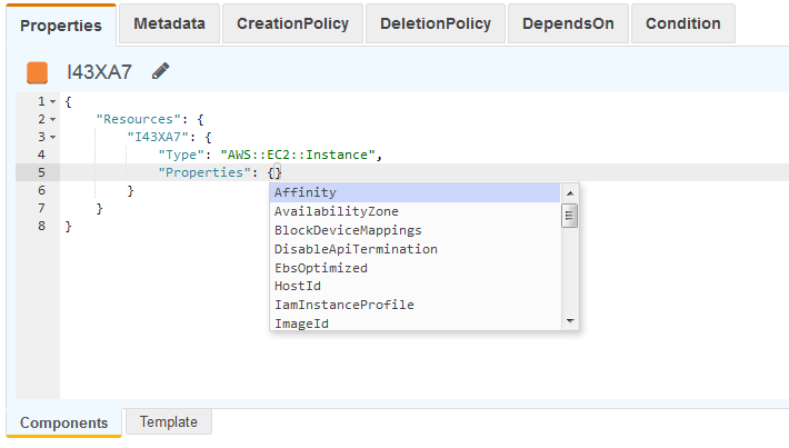 Opciones para autocompletar en un ejemplo de JSON.