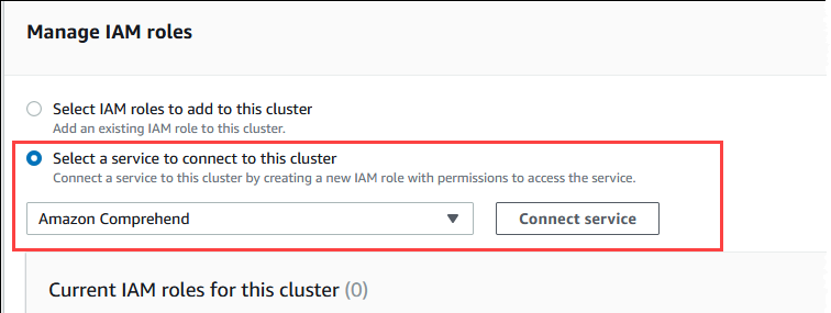 Imagen que muestra la elección Amazon Comprehend para el clúster de base de datos de Aurora MySQL