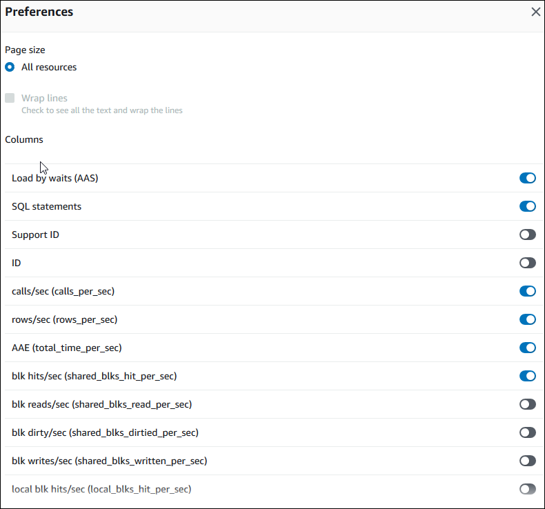 Preferencias sobre métricas para ejecutar consultas para instancias de base de datos de Aurora PostgreSQL