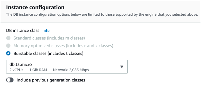 Sección de configuración de instancias