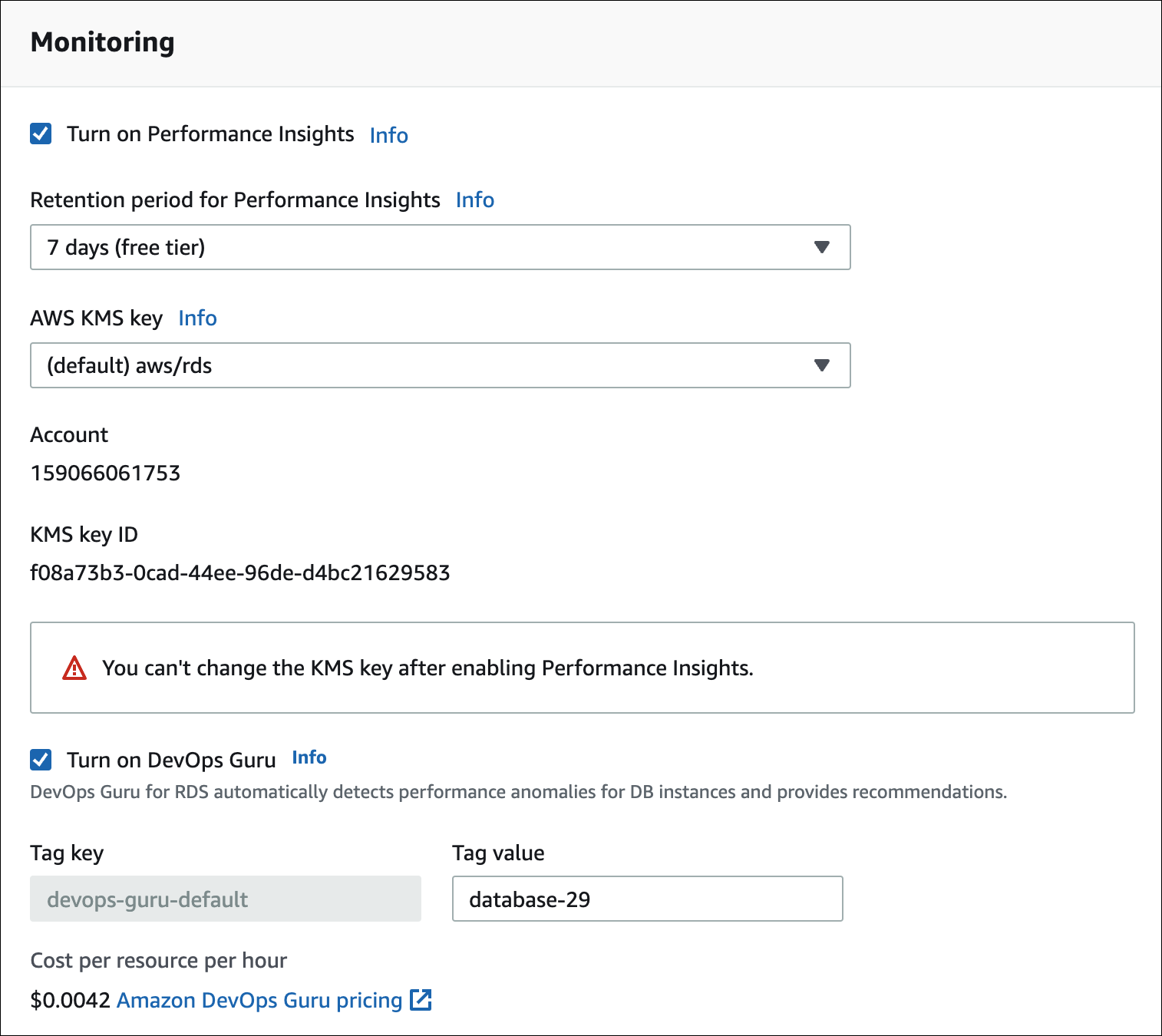 Active DevOps Guru cuando cree una instancia de base de datos