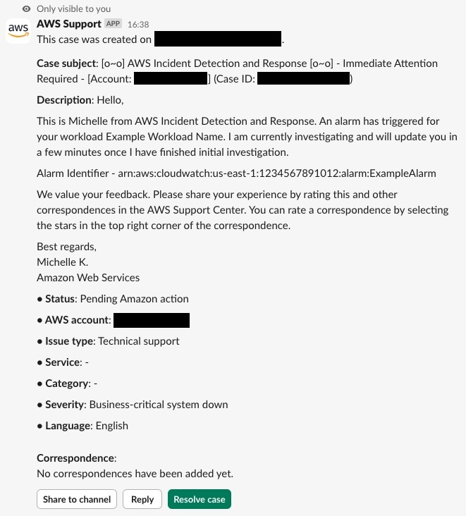 Notificación de acuse de recibo en la correspondencia de Slack