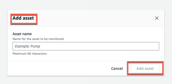 Dialog box with fields to add an asset name and buttons to cancel or add asset. (AI generated)