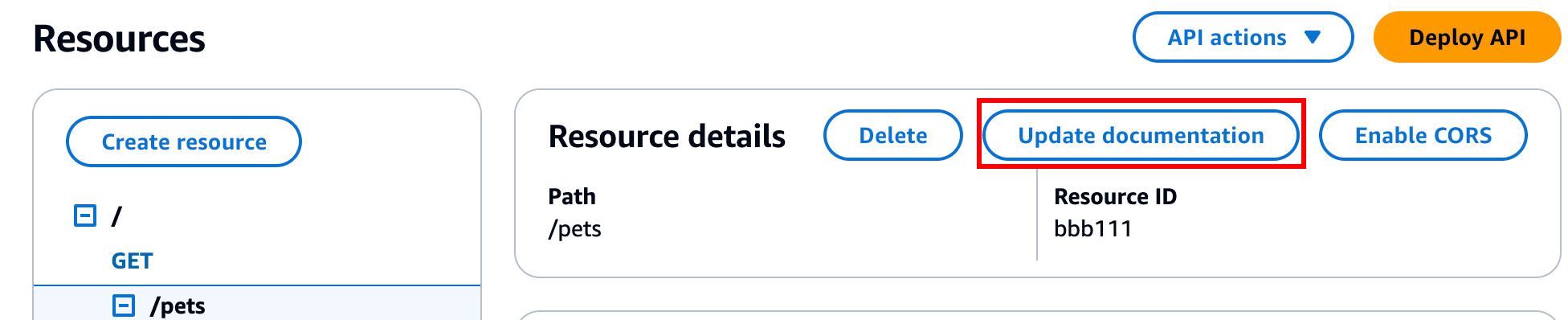 Editar la documentación de la entidad de recurso en la consola de API Gateway