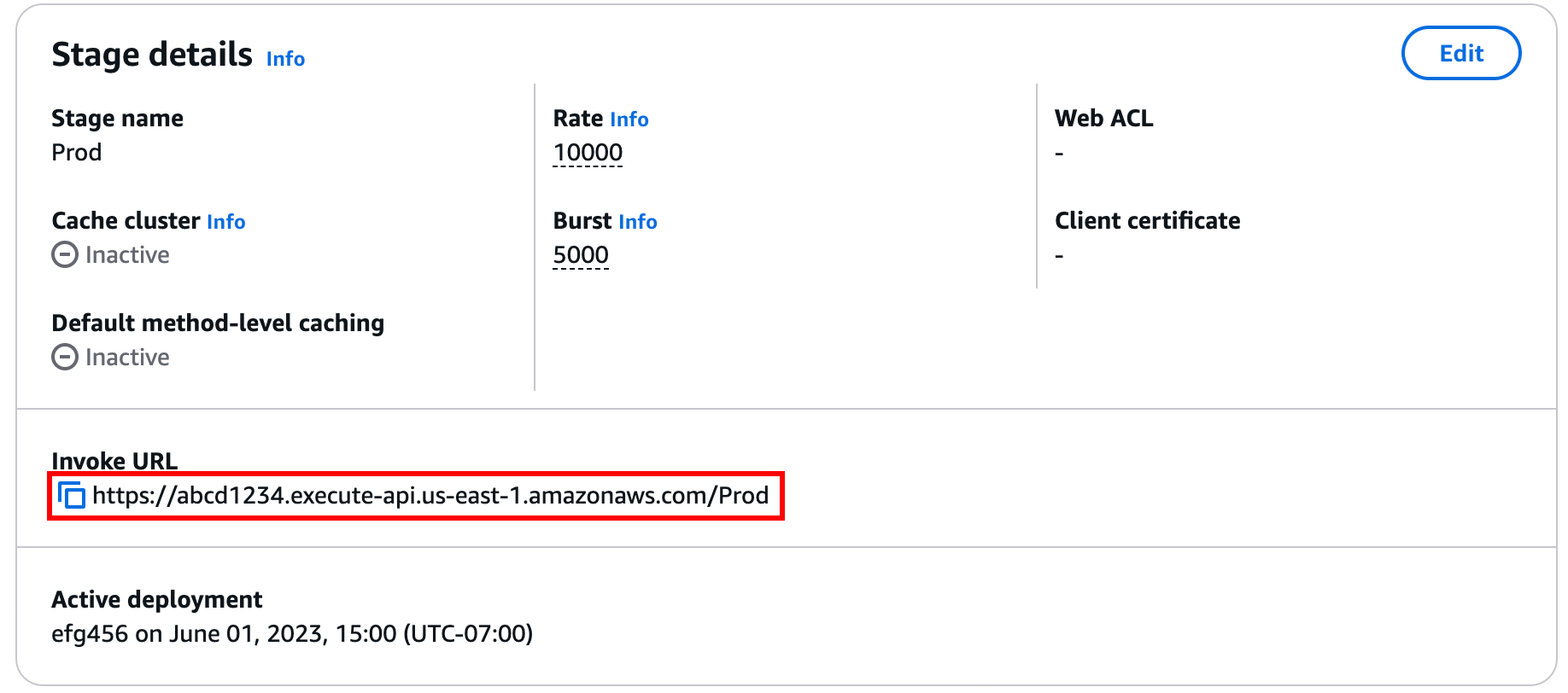 
                Después de crear la API de REST, la consola muestra la URL de invocación de la API.
              