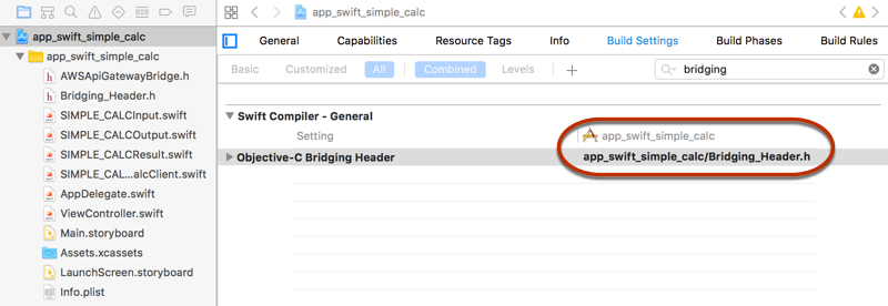 Establezca la ruta del archivo Bridging_Header.h en el compilador de Swift: General.