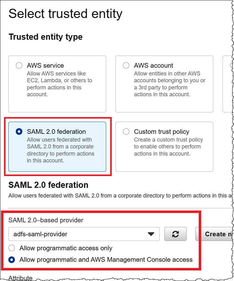 
                        Elegir SAML como tipo de entidad de confianza.
                    