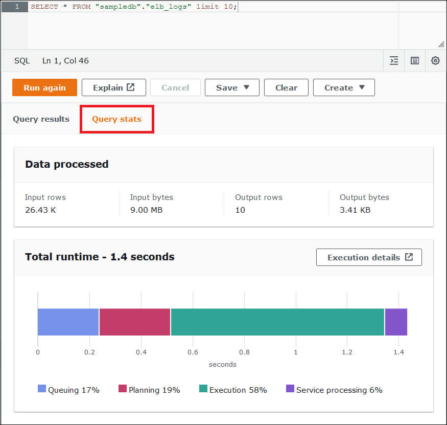 
                    Elija Query stats (Estadísticas de consulta).
                