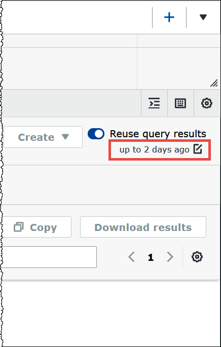 Nueva configuración de reutilización de los resultados de las consultas en el editor de consultas de Athena.