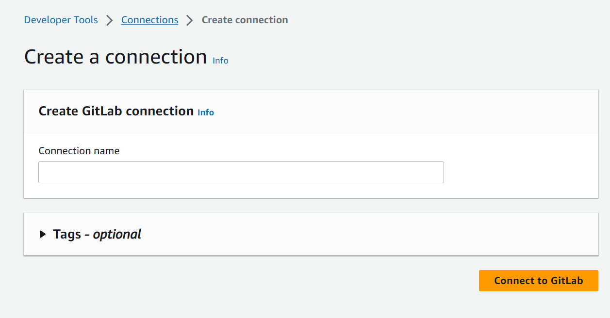 Captura de pantalla de la consola que muestra la opción de conexión seleccionada para GitLab.