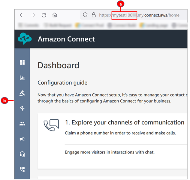 La página del panel de Amazon Connect.