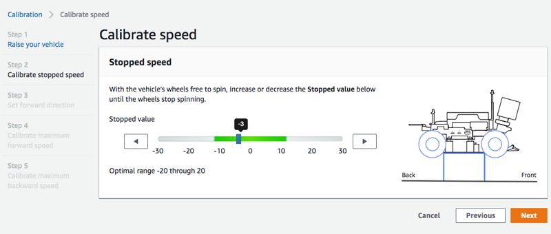 
                            Imagen: calibrar la velocidad de parada del vehículo de AWS DeepRacer.
                        
