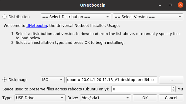 
                                      Imagen: establezca el archivo ISO para imagen de disco de arranque (Ubuntu). 
                                 