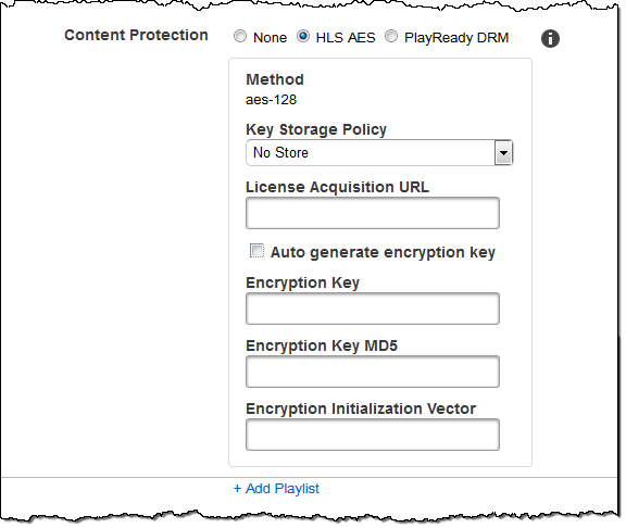 Captura de pantalla de protección de contenido HLS de listas de reproducción.