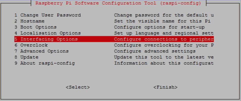 Captura de pantalla de Raspberry Pi Software Configuration Tool (raspi-config).