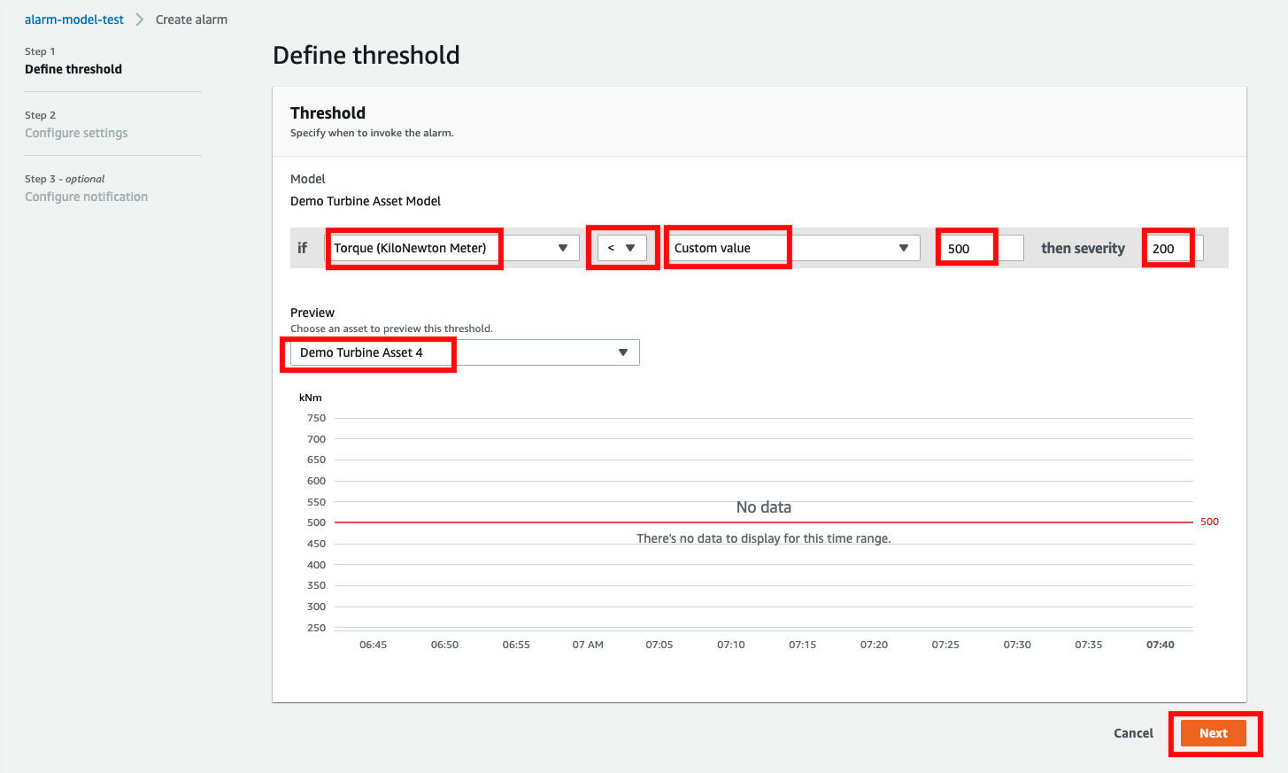 Cree una alarma en el portal de SiteWise Monitor.