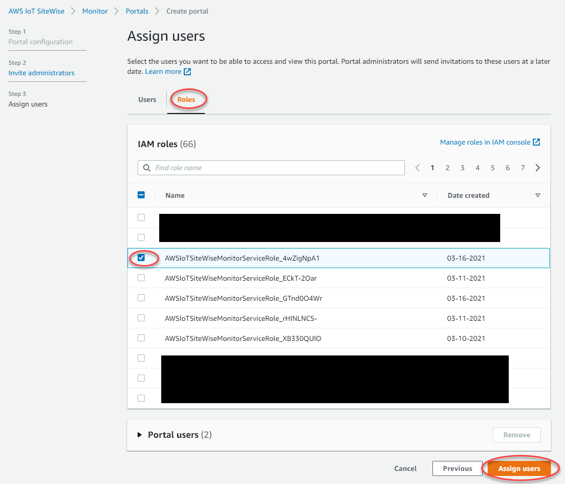 El IAM paso de asignación del proceso de creación del portal.