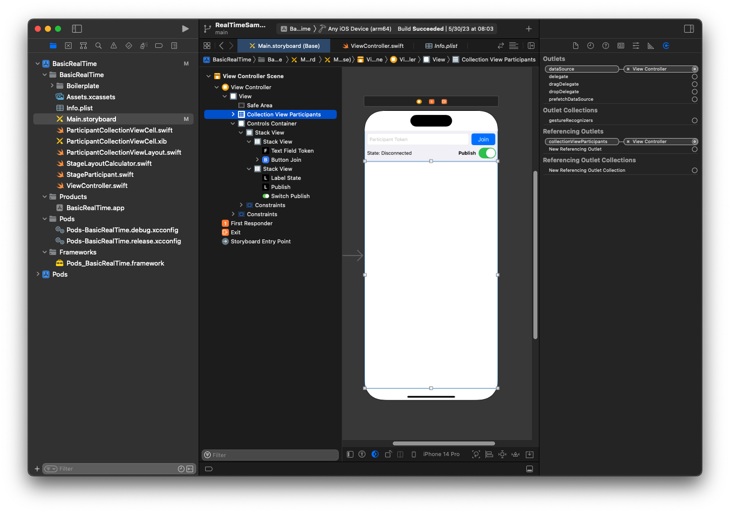 Configure el dataSource de Vista de colección de participantes de la aplicación de iOS.
