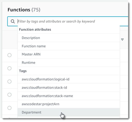 Etiquetas de la barra de búsqueda de funciones.
