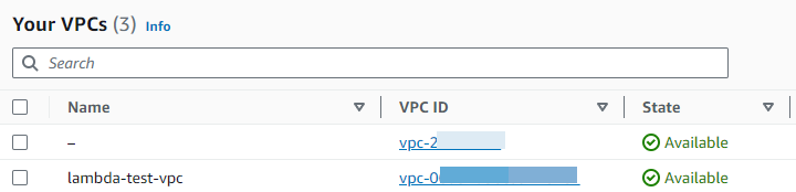 Lista de VPC de la consola de VPC.