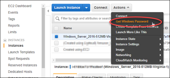 Obtención de la contraseña de administrador predeterminada de Windows Server en la consola de Amazon EC2.