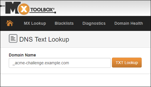 Búsqueda de registros TXT de MXToolbox.