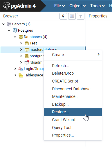 Restauración de una base de datos en pgAdmin.