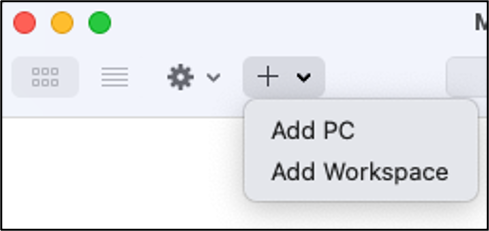 La opción Agregar PC en la aplicación Microsoft Remote Desktop.