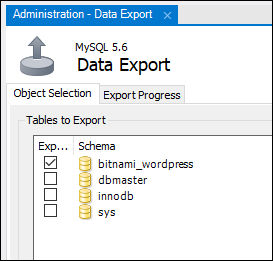 Tablas de MySQL Workbench para exportar