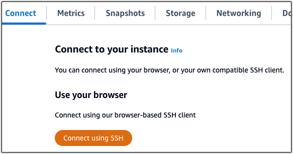 Connect mediante SSH en la consola de Lightsail