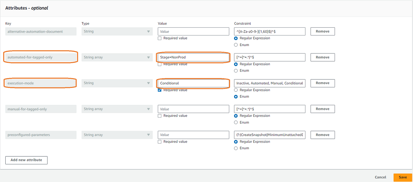 Un ejemplo de la sección de atributos.