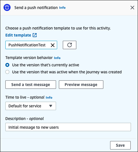 Un ejemplo de cómo configurar una actividad push.